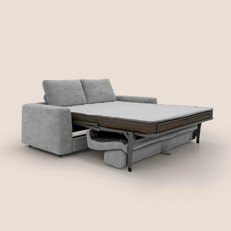 Freia Canapé convertible minimaliste matelas h15cm aux dossiers moelleux en tissu imperméable T14 gris clair