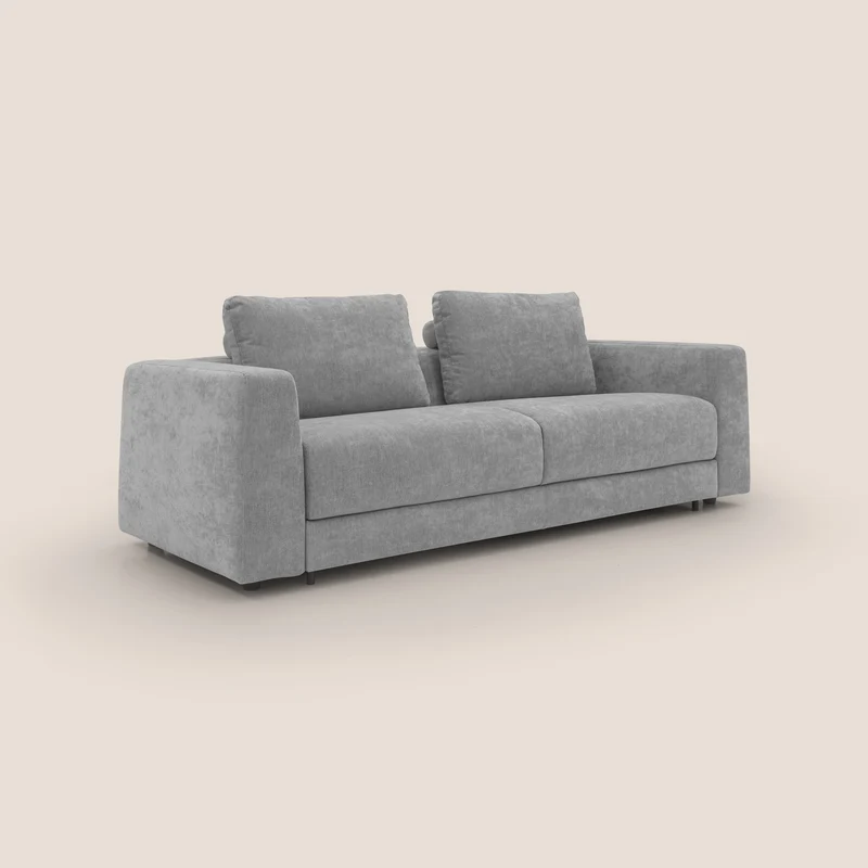 Freia Canapé convertible minimaliste matelas h15cm aux dossiers moelleux en tissu imperméable T14 gris clair