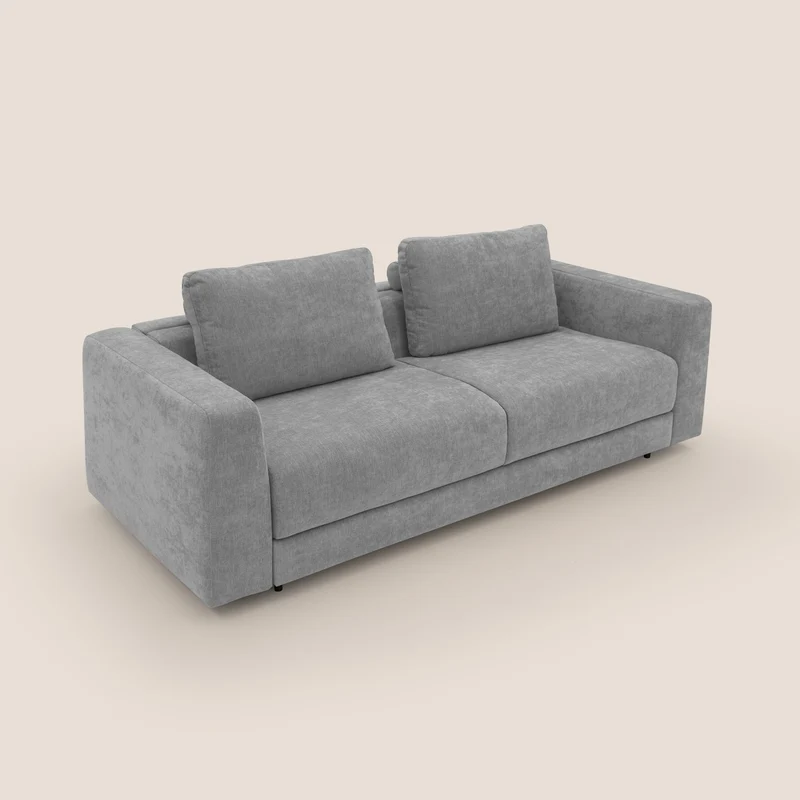 Freia Canapé convertible minimaliste matelas h15cm aux dossiers moelleux en tissu imperméable T14 gris clair