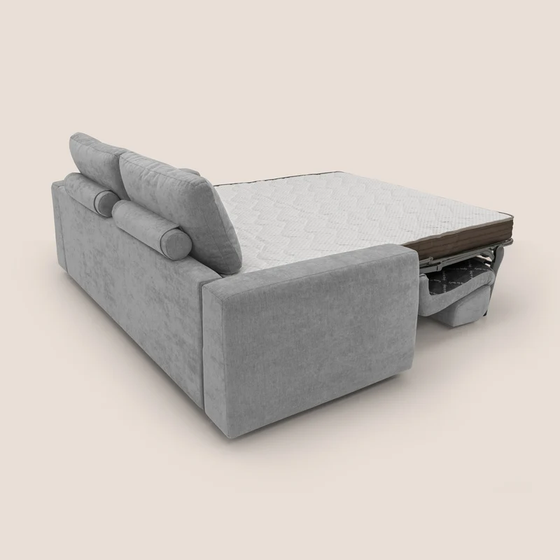 Freia Canapé convertible minimaliste matelas h15cm aux dossiers moelleux en tissu imperméable T14 gris clair