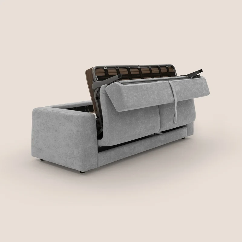 Freia Canapé convertible minimaliste matelas h15cm aux dossiers moelleux en tissu imperméable T14 gris clair