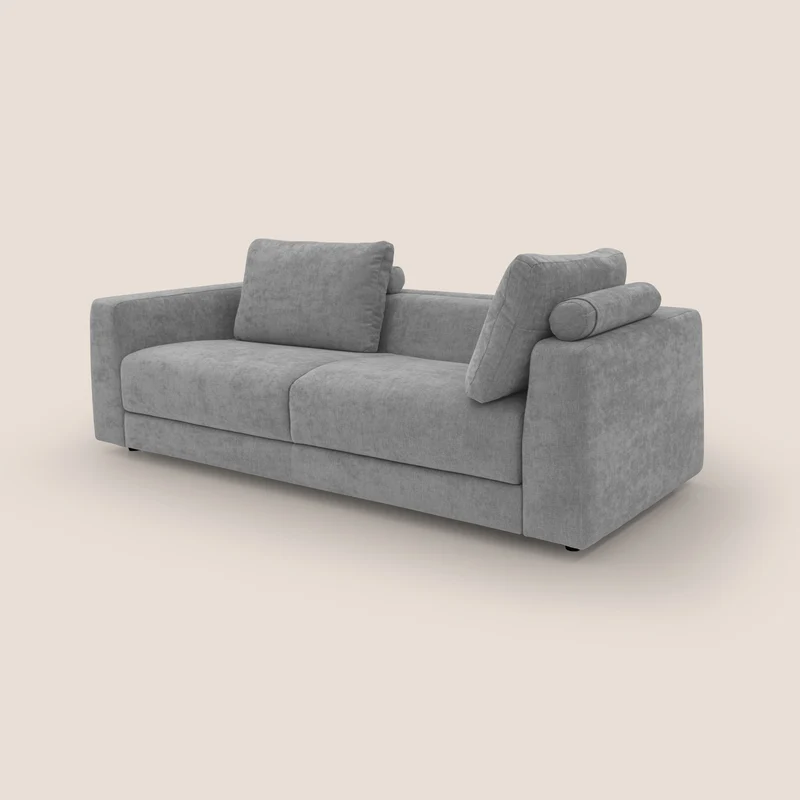 Freia Canapé convertible minimaliste matelas h15cm aux dossiers moelleux en tissu imperméable T14 gris clair
