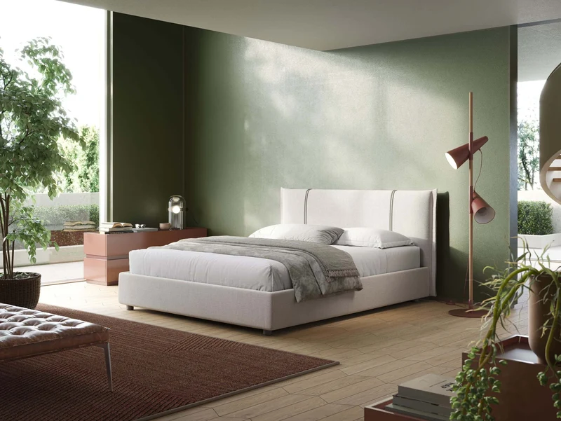 Alicia lit rembourré avec coffre de rangement en tissu imperméable T14 crème