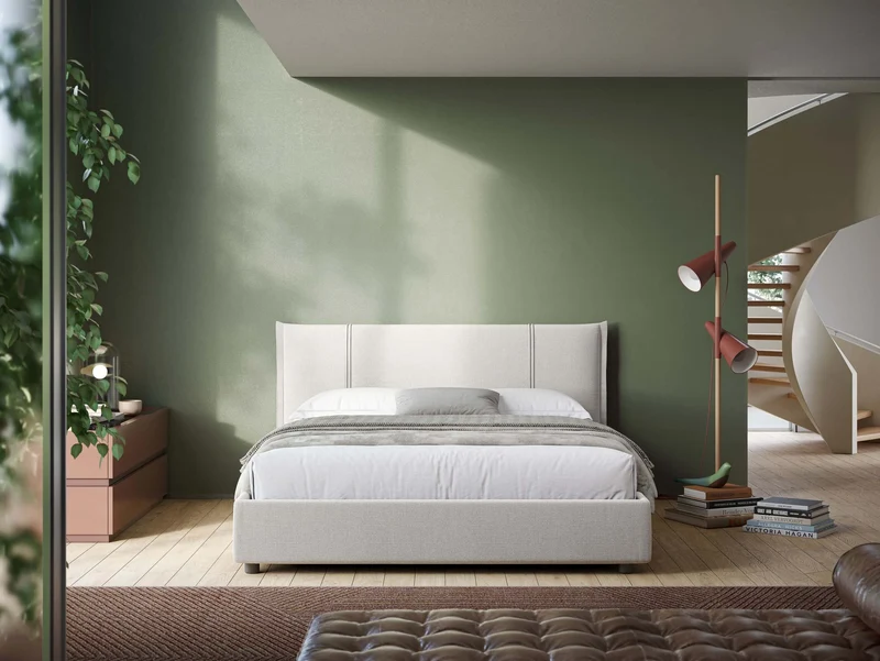 Alicia lit rembourré avec coffre de rangement en tissu imperméable T14 crème