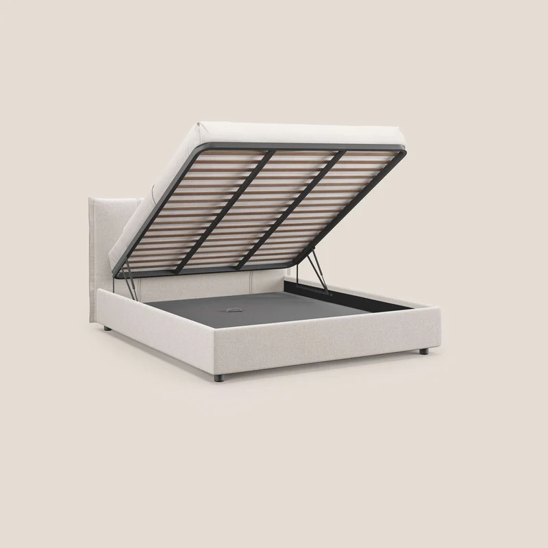 Alicia lit rembourré avec coffre de rangement en tissu imperméable T14 crème