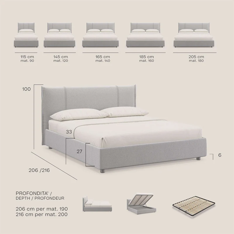 Alicia lit rembourré avec coffre de rangement en tissu imperméable T14 crème