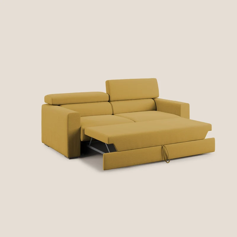 Dylan canapé avec pouf extractible en tissu flamme effet coton impermeabile T19 jaune
