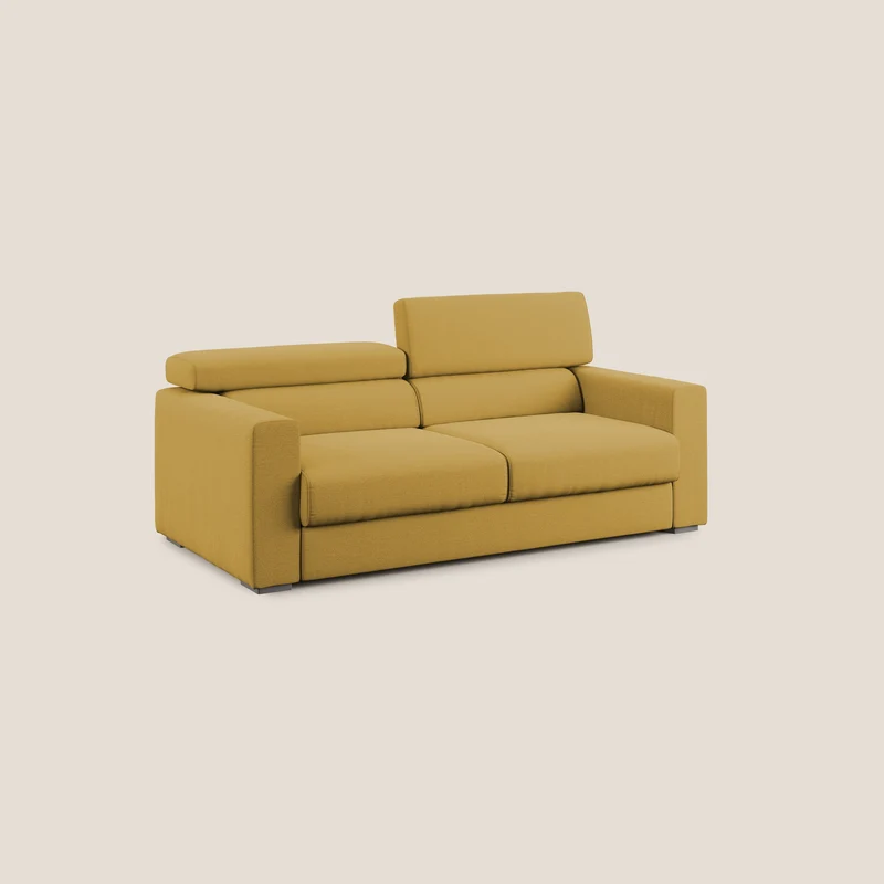 Dylan canapé avec pouf extractible en tissu flamme effet coton impermeabile T19 jaune