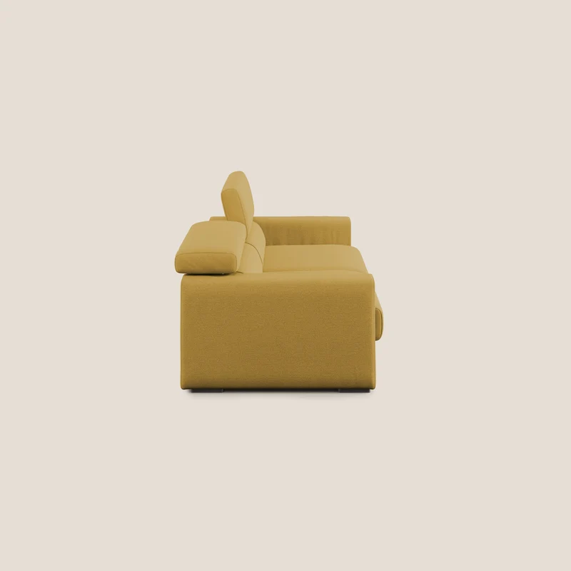 Dylan canapé avec pouf extractible en tissu flamme effet coton impermeabile T19 jaune