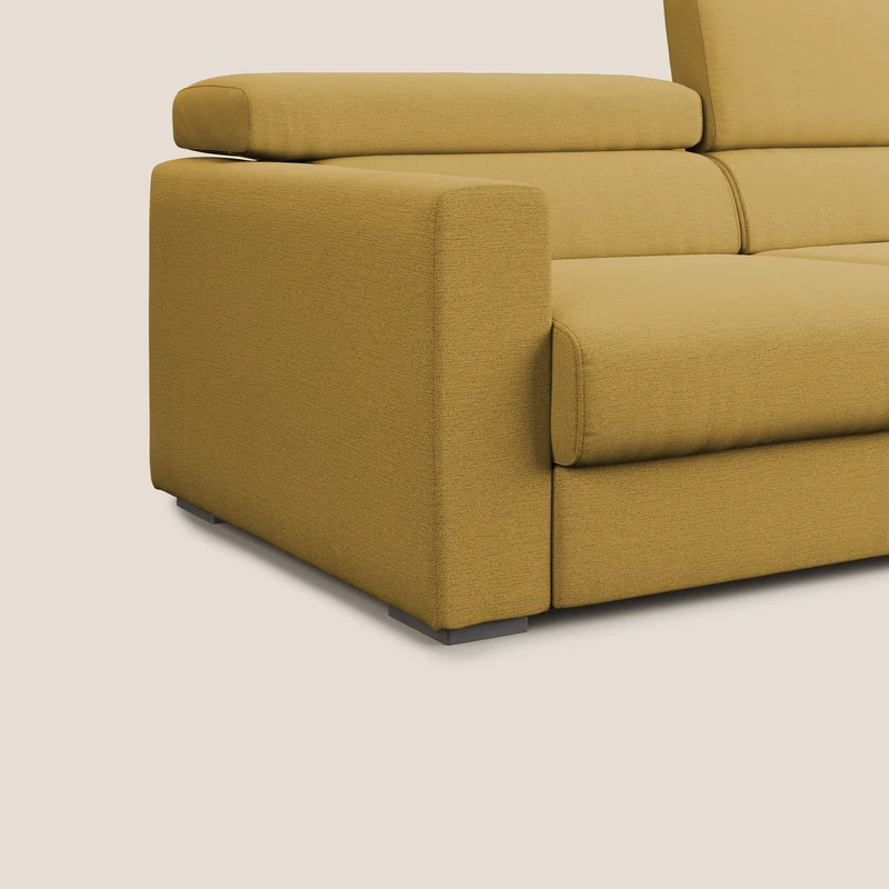 Dylan canapé avec pouf extractible en tissu flamme effet coton impermeabile T19 jaune