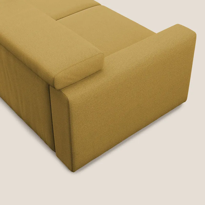Dylan canapé avec pouf extractible en tissu flamme effet coton impermeabile T19 jaune