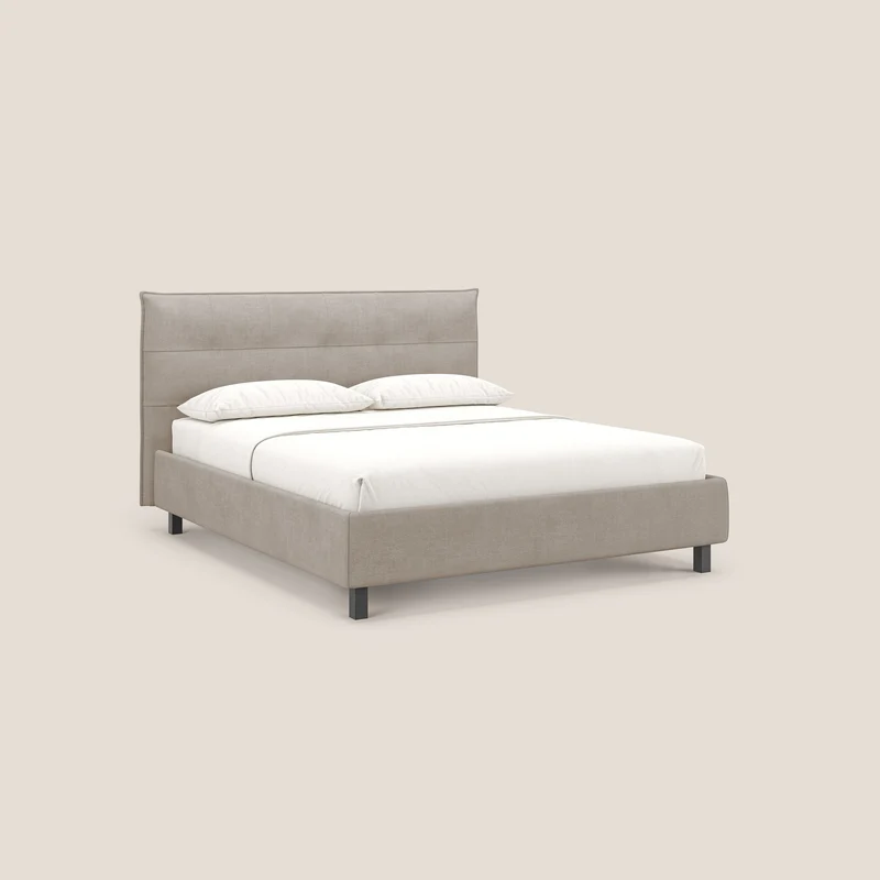 Liam lit coffre avec tête de lit capitonnée en tissu détachable T17 beige