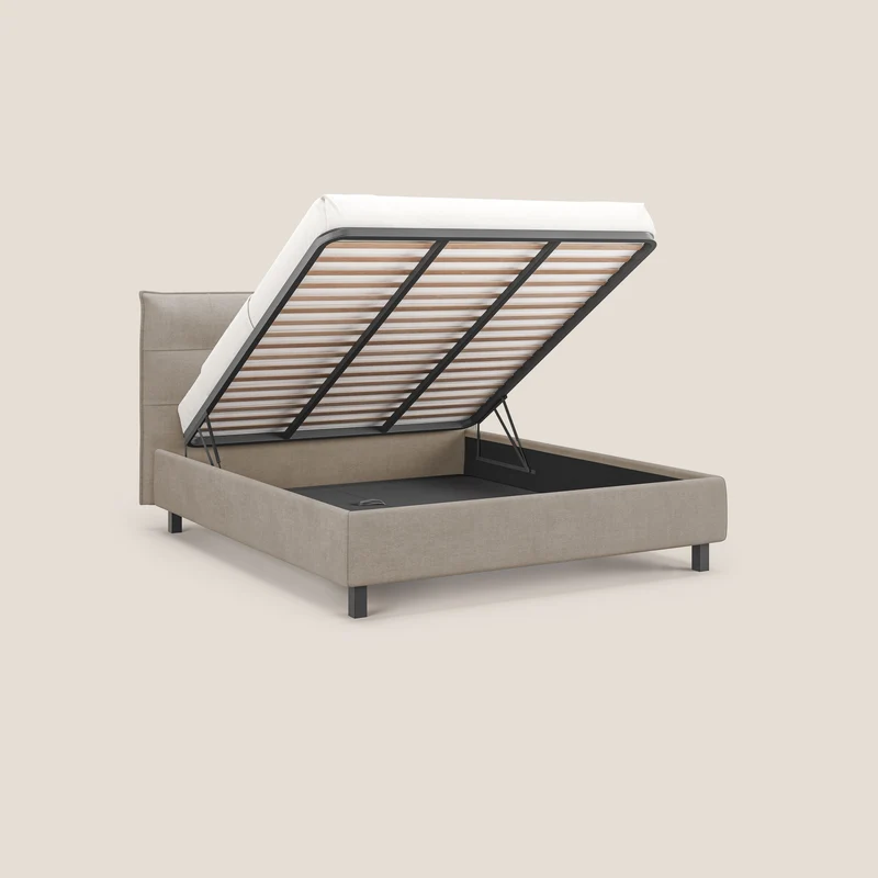 Liam lit coffre avec tête de lit capitonnée en tissu détachable T17 beige