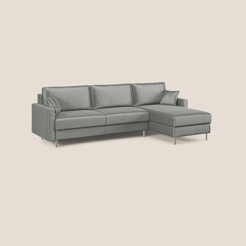 Andromeda canapé-lit d’angle en velours doux imperméable T01 gris clair