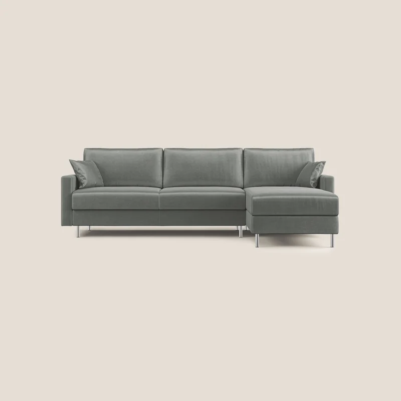 Andromeda canapé-lit d’angle en velours doux imperméable T01 gris clair