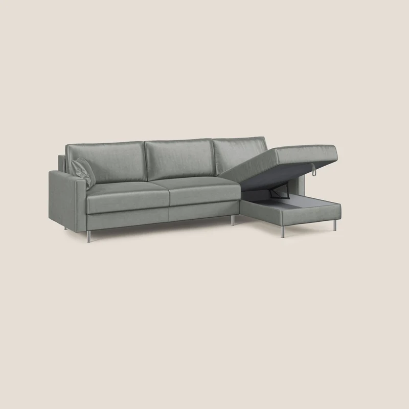 Andromeda canapé-lit d’angle en velours doux imperméable T01 gris clair