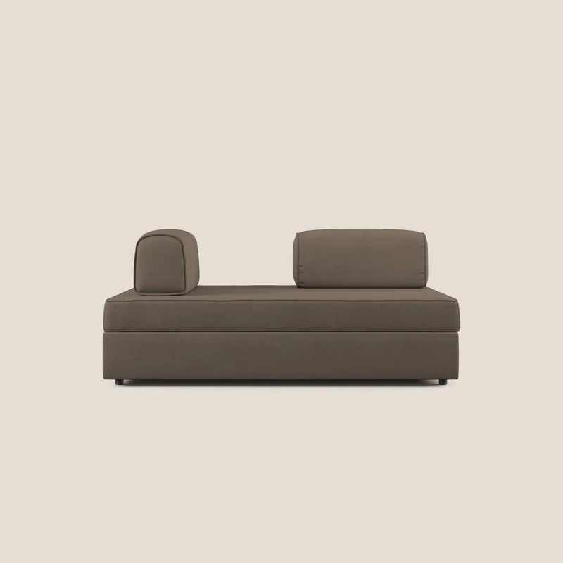 Liberty canapé avec pouf extractible et dossier amovible en tissu doux imperméable T02 marron