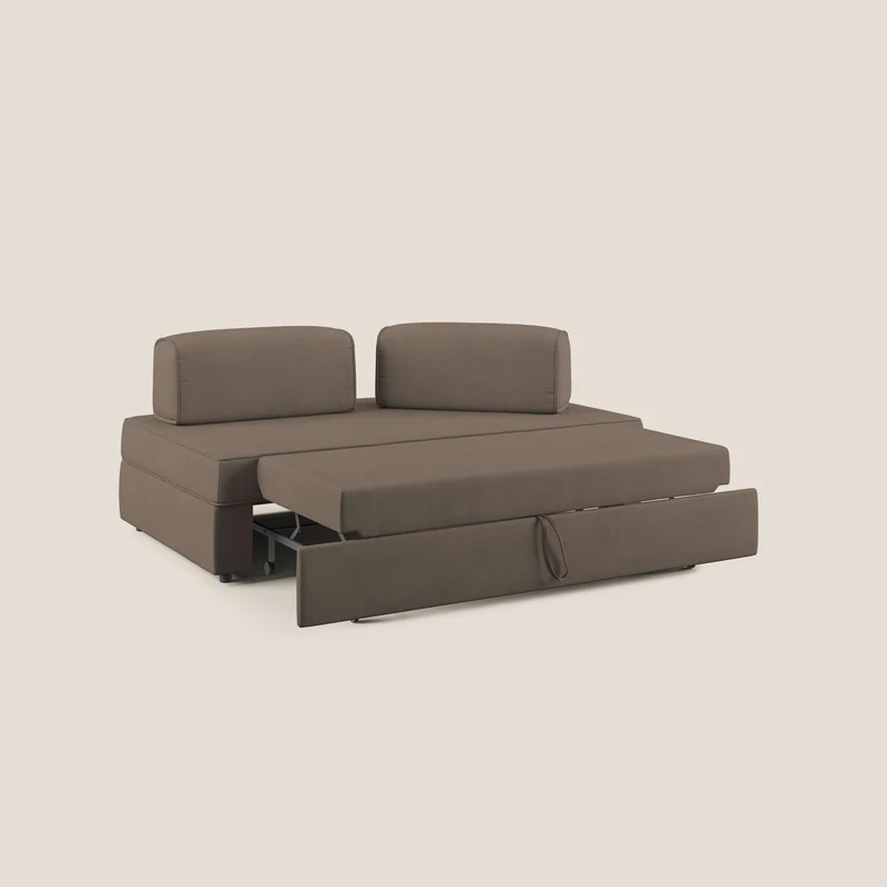Liberty canapé avec pouf extractible et dossier amovible en tissu doux imperméable T02 marron