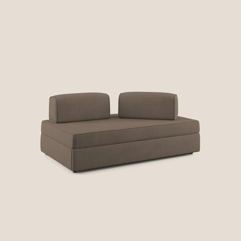 Liberty canapé avec pouf extractible et dossier amovible en tissu doux imperméable T02 marron