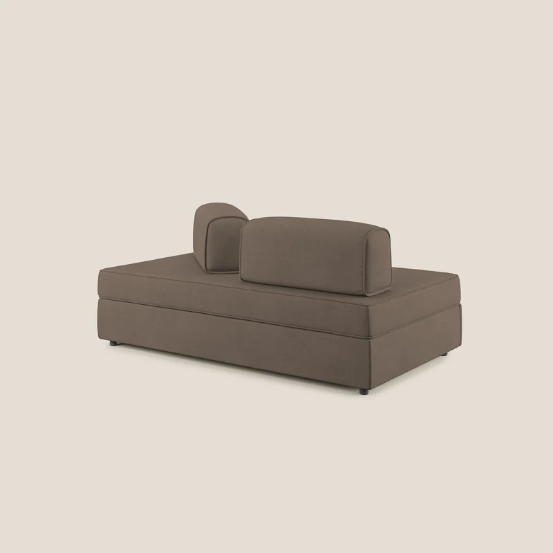 Liberty canapé avec pouf extractible et dossier amovible en tissu doux imperméable T02 marron