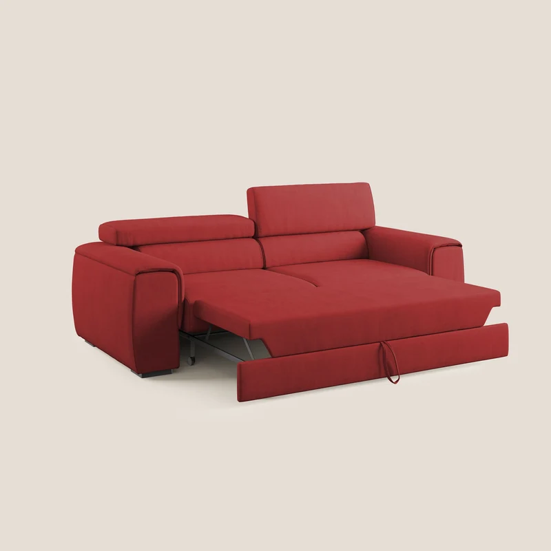 Zeno canapé linéaire avec pouf extractible en tissu doux imperméable T02 rouge