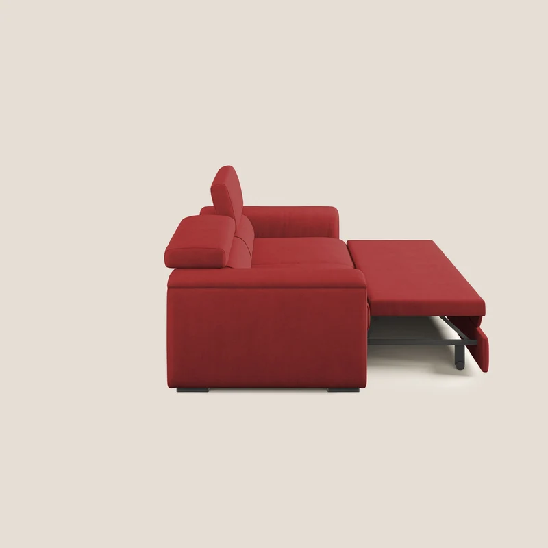 Zeno canapé linéaire avec pouf extractible en tissu doux imperméable T02 rouge