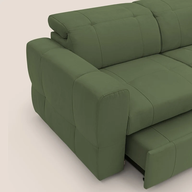 Kronos Canapé d'angle avec extractible et pouf coffre en micorfibre imperméable T11 vert