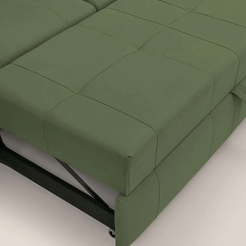 Kronos Canapé d'angle avec extractible et pouf coffre en micorfibre imperméable T11 vert
