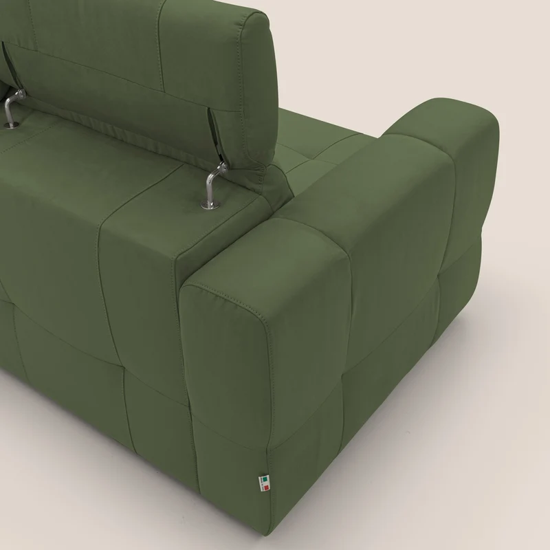 Kronos Canapé d'angle avec extractible et pouf coffre en micorfibre imperméable T11 vert