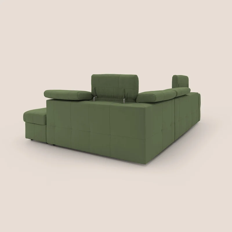Kronos Canapé d'angle avec extractible et pouf coffre en micorfibre imperméable T11 vert