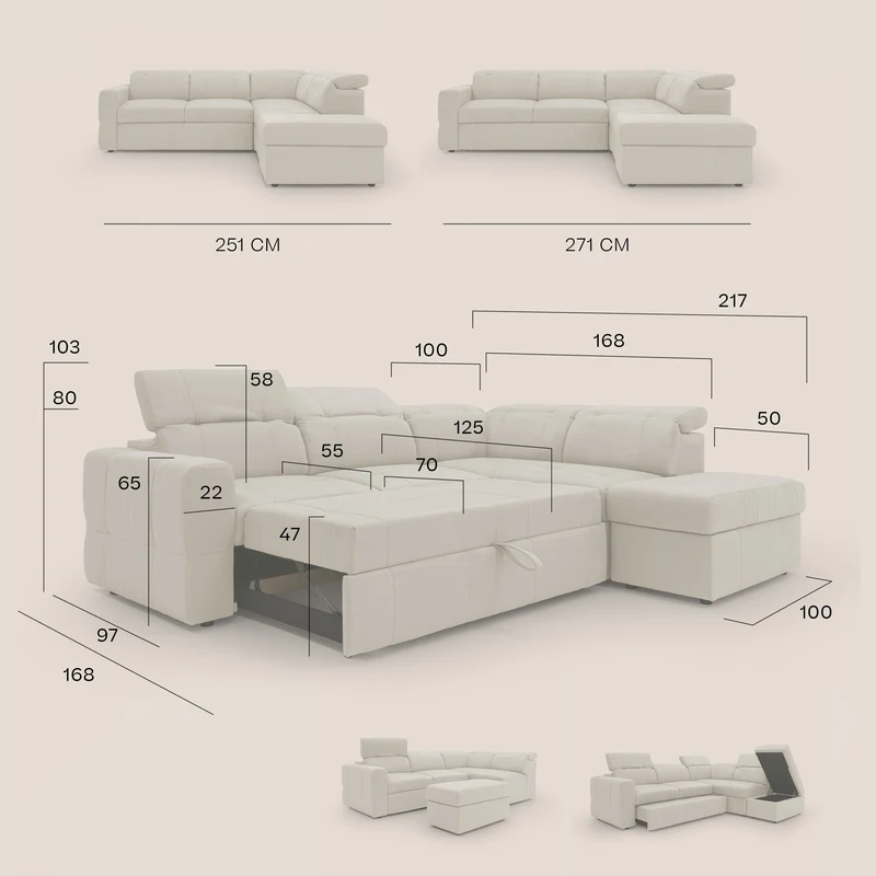 Kronos Canapé d'angle avec extractible et pouf coffre en micorfibre imperméable T11 vert