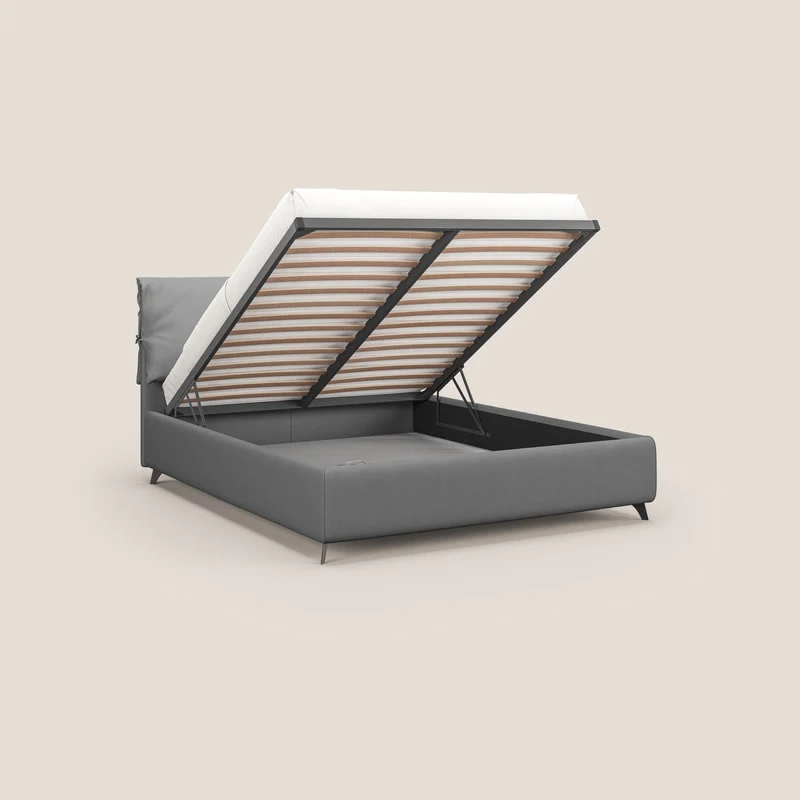 Susan lit rembourré avec coffre complètement déhoussable en microfibre détachable T11 gris