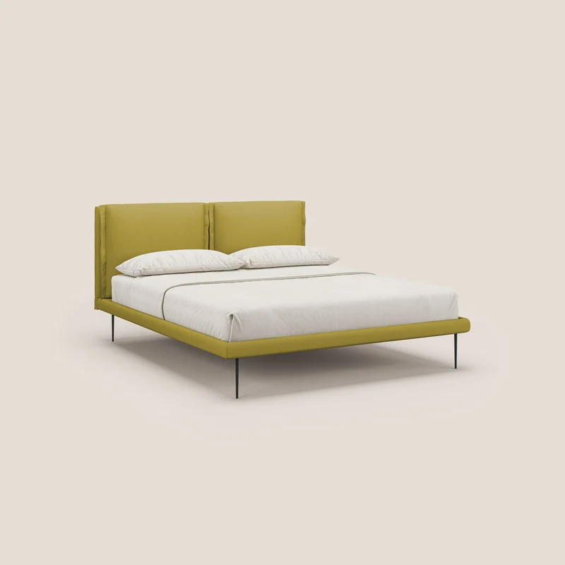 Noah lit avec coussins réglables et pieds hauts en métal en tissu détachable T05 jaune