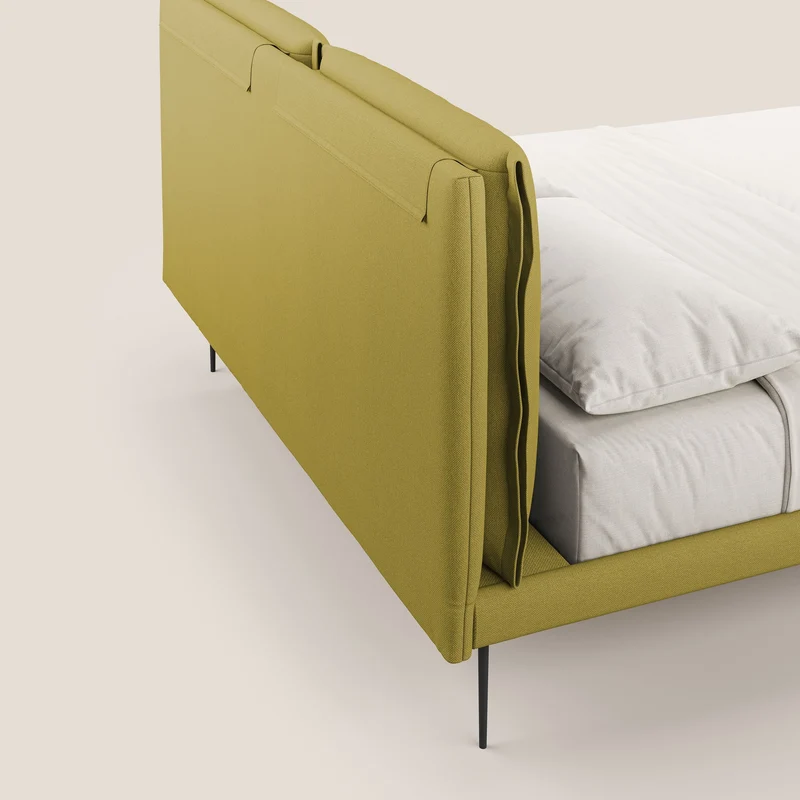 Noah lit avec coussins réglables et pieds hauts en métal en tissu détachable T05 jaune
