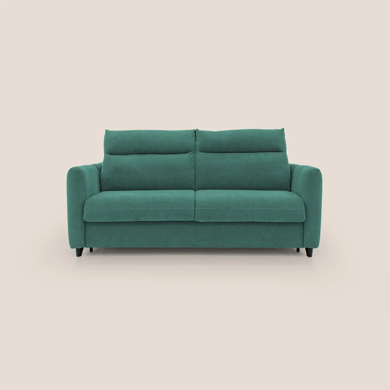 Peonia canapé convertible scandinave avec matelas H 18cm et dossier haut en bouclette imperméable T07 vert