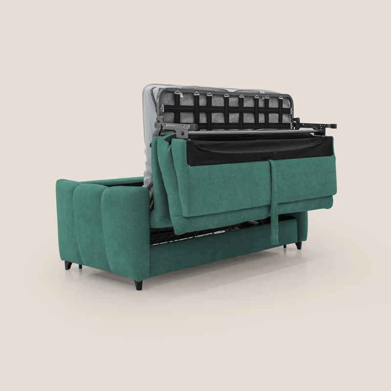 Peonia canapé convertible scandinave avec matelas H 18cm et dossier haut en bouclette imperméable T07 vert