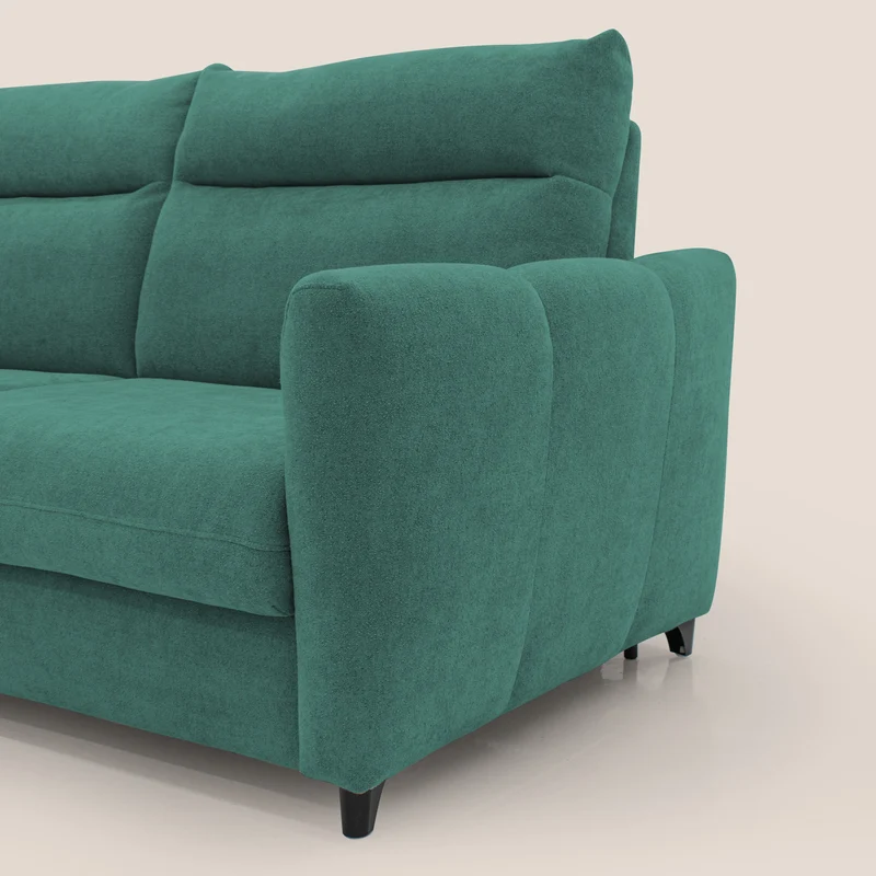 Peonia canapé convertible scandinave avec matelas H 18cm et dossier haut en bouclette imperméable T07 vert