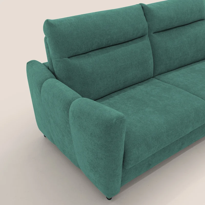 Peonia canapé convertible scandinave avec matelas H 18cm et dossier haut en bouclette imperméable T07 vert