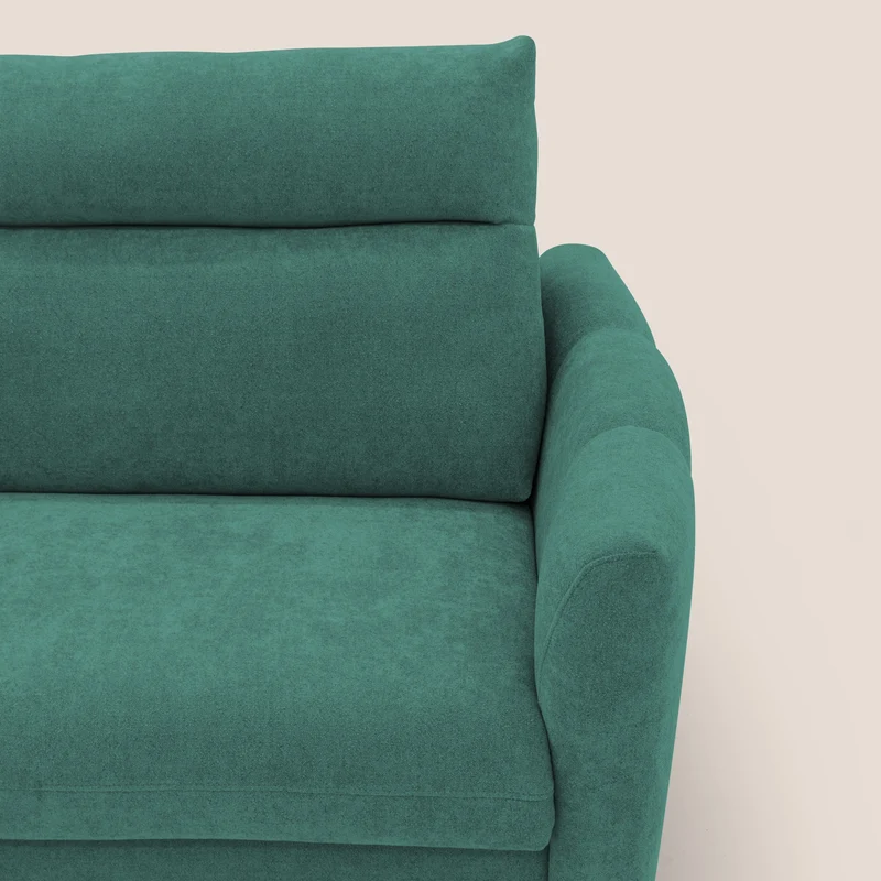 Peonia canapé convertible scandinave avec matelas H 18cm et dossier haut en bouclette imperméable T07 vert