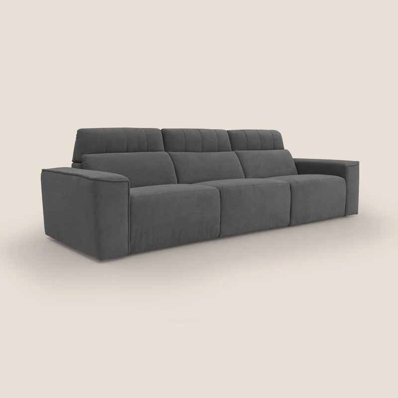 Clark Canapé modulable avec 3 assises et avec option relax électrique en tissu imperméable et détachable T17 anthracite
