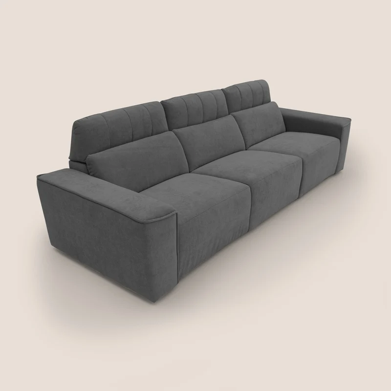 Clark Canapé modulable avec 3 assises et avec option relax électrique en tissu imperméable et détachable T17 anthracite