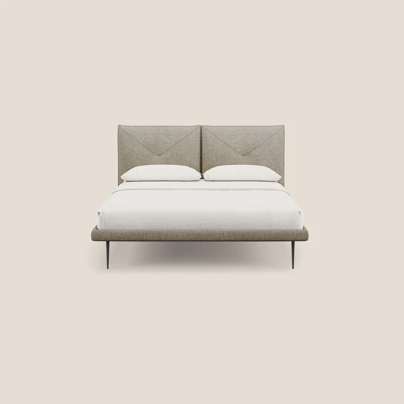 Jolie lit à double panneau et pieds hauts en métal en tissu détachable T18 beige