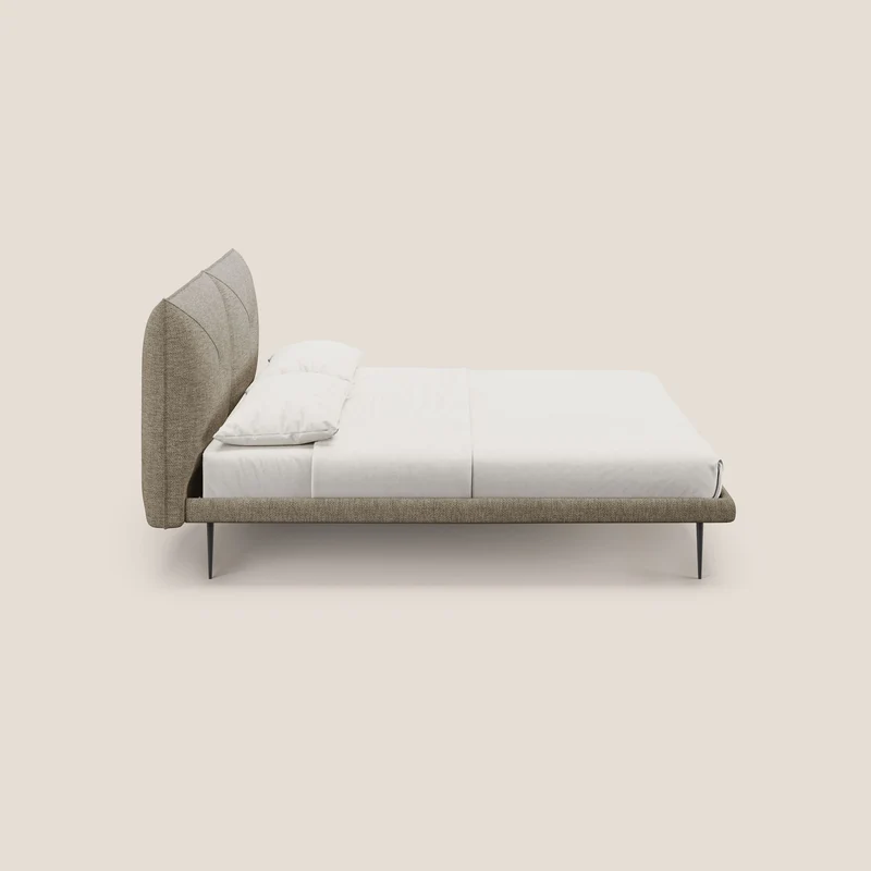 Jolie lit à double panneau et pieds hauts en métal en tissu détachable T18 beige