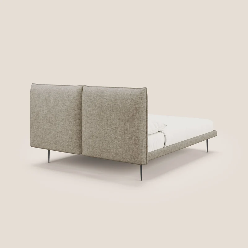 Jolie lit à double panneau et pieds hauts en métal en tissu détachable T18 beige