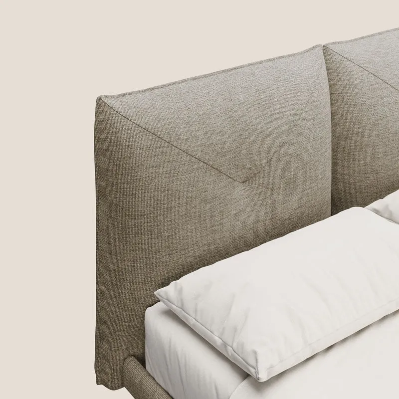 Jolie lit à double panneau et pieds hauts en métal en tissu détachable T18 beige