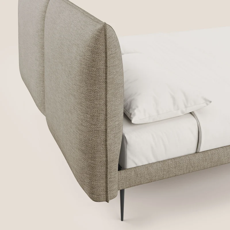 Jolie lit à double panneau et pieds hauts en métal en tissu détachable T18 beige