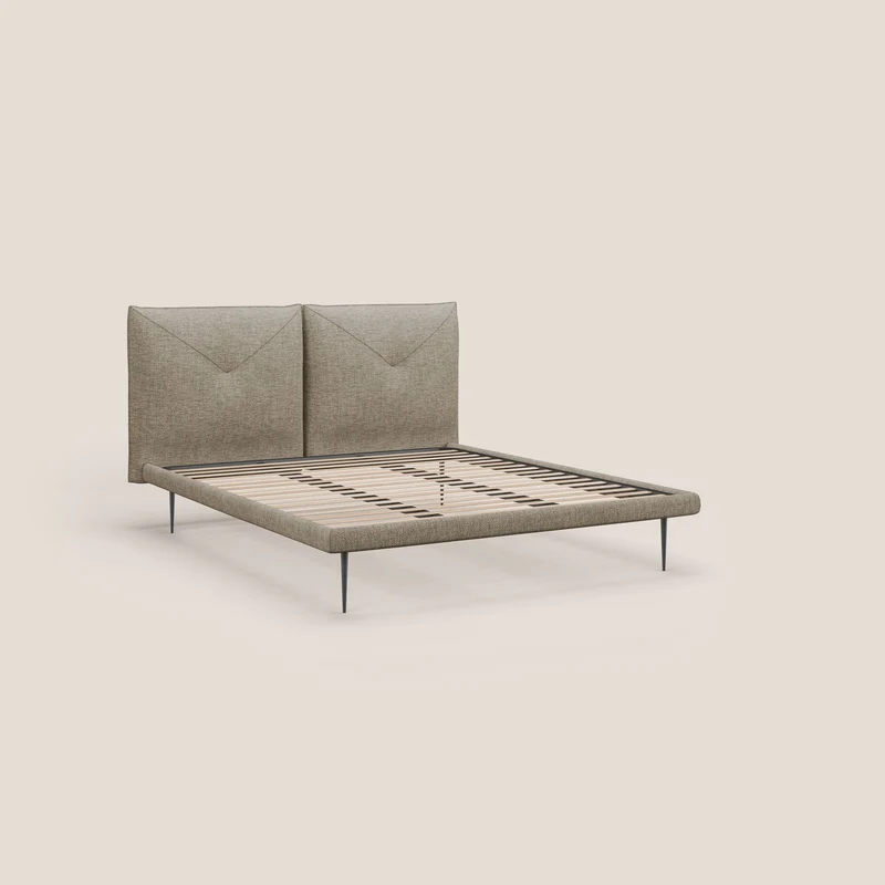 Jolie lit à double panneau et pieds hauts en métal en tissu détachable T18 beige