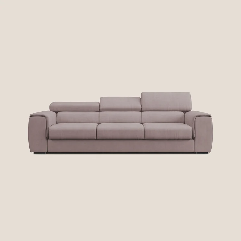 Zeno Canapé avec pouf extractible à 3 assises en tissu doux imperméable T02 rose