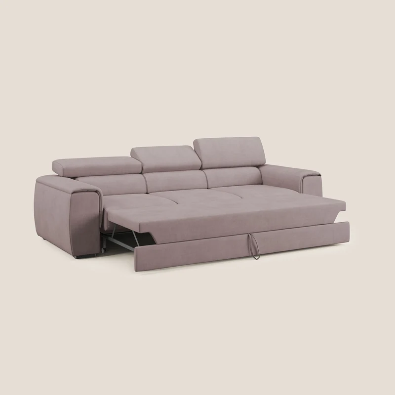 Zeno Canapé avec pouf extractible à 3 assises en tissu doux imperméable T02 rose