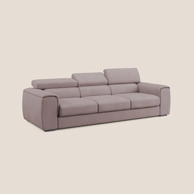 Zeno Canapé avec pouf extractible à 3 assises en tissu doux imperméable T02 rose